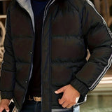 kkboxly  Classic Design Warm Hooded Jacket, Men's Casual Zip Up Cotton Padded Jacket For Fall Winter Outdoor