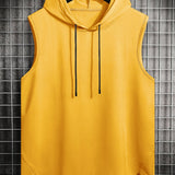 Mens Basic Slightly Stretch Hooded Sleeveless Drawstring Vest, Male Clothes For Summer