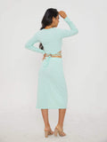 kkboxly  Solid Casual Two-piece Set, Tie Back Cropped Tops & Bag Hip Split Skirts Outfits, Women's Clothing