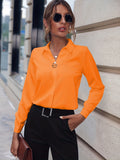 kkboxly  Solid Lapel Slim Shirt, Elegant Long Sleeve Shirt For Spring & Fall, Women's Clothing