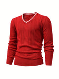 kkboxly  High Stretch Texture Knitted Sweater, Men's Semi-formal Warm V Neck Pullover Sweater For Fall Winter