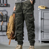dunnmall  kkboxly  Trendy Solid Cargo Pants, Men's Multi Flap Pocket Trousers, Loose Casual Outdoor Pants, Men's Work Pants Outdoors Streetwear Hip Hop Style