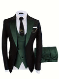 kkboxly  Formal 3 Pieces Set, Men's One Button Suit Jacket & Vest & Pants Suit Set For Business Dinner Wedding Party