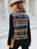Allover Print Zip Up Vest Jacket, Casual Sleeveless Plush Jacket For Spring & Fall, Women's Clothing