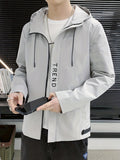 kkboxly  Trend Casual Lightweight Windbreaker Drawstring Hooded Jacket, Men's Sports Jacket For Spring Fall Outdoor