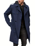 kkboxly  Plus Size Men's Trendy Windbreaker Double-breasted Belt Lapel Casual Slim Long Jacket  Coat