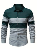 kkboxly  Color Block Print Men's Casual Button Up Long Sleeve Shirt, Men's Clothes For Spring Summer Autumn, Tops For Men