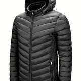 kkboxly  Men's Lightweight Warm Hooded Jacket, Casual Stand Collar Zipper Pockets Padded Coat