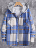 Plaid Shirt Coat For Men Long Sleeve Casual Regular Fit Button Up Hooded Shirts Jacket