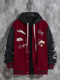 kkboxly Letter Print Varsity Jacket, Men's Casual Baseball Jacket Coat Regular Fit College Hipster Windbreaker For Spring Autumn