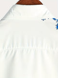 kkboxly  Blue Flowers Print, Men’s Button Up Short Sleeve Shirt Regular Fit For Beach Summer