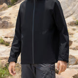 kkboxly  Men's Solid Soft-Shell Jacket With Zipper Pockets, Casual Comfy Hooded Jacket For Men's Outdoor Activities