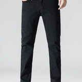 Men's High Stretch Jeans For Business, Slim Fit Denim Pants With Pockets For Spring Fall
