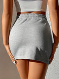 kkboxly  Drawstring Slant Pockets Skirt, Casual Skirt For Spring & Summer, Women's Clothing