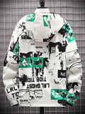 Graffiti & Cartoon Bear Pattern Hooded Windbreaker Reversible Jacket, Men's Casual Chic Zip Jacket For Spring Fall