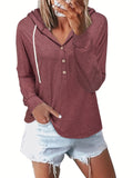 kkboxly  Drawstring Button Front Hoodie, Casual Long Sleeve Hoodies, Women's Clothing