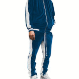 kkboxly Classic Velvet Men's Athletic 2Pcs Tracksuit Set Casual Full-Zip Sweatsuits Long Sleeve Jacket And Jogging Pants Set For Gym Workout Running