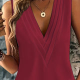 kkboxly   Ruched V Neck Blouse, Casual Sleeveless Solid Versatile Blouse, Women's Clothing
