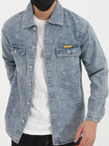 kkboxly  Chinese Character Print Denim Jacket, Casual Street Style Lapel Button Up Jacket