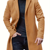 kkboxly  Men's Warm Overcoat, Elegant Single Breasted Trench Coat For Fall Winter