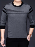 kkboxly  Men's Geometric Pattern Knitted Sweater, Casual Mid Stretch Breathable Pullover For Outdoor, Men's Clothing