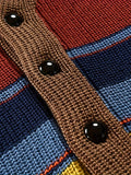 Elegant High Stretch Ethnic Retro Cardigan, Men's Casual Vintage Style V Neck Button Up Cardigan Sweater Coat For Fall Winter
