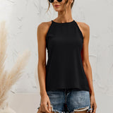 kkboxly  Asymmetric Halter Top, Solid Color Crew Neck Halter Top, Casual Tops For Spring & Summer, Women's Clothing