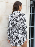 kkboxly  Leopard Print Mid Length Shirt, Casual Button Front Long Sleeve Collar Shirt, Women's Clothing