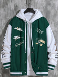 kkboxly Letter Print Varsity Jacket, Men's Casual Baseball Jacket Coat Regular Fit College Hipster Windbreaker For Spring Autumn