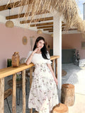 kkboxly  Floral Print Ruffle Trim Dress, Elegant Shirred High Waist Dress, Women's Clothing