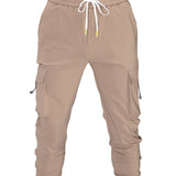 Classic Design Multi Pocket Cargo Pants, Men's Casual Loose Fit Drawstring Solid Color Cargo Pants/Joggers For Spring Summer Outdoor