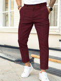 Men's Work Pockets Button Fly Pleated Line Slim Fit Trousers