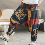 kkboxly kkboxly  Ethnic Pattern Vintage Cotton Harem Pants, Men's Casual Drop Crotch Jogging Harem Pants For Spring Summer