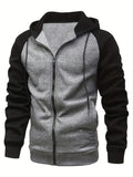 kkboxly  Fall/Winter Men's Colorblock Raglan Sleeve Zip Up Drawstring Hoodie