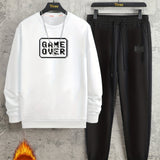 kkboxly  GAME OVER Print, Men's 2Pcs Outfits, Casual Crew Neck Long Sleeve Pullover Sweatshirt And Drawstring Sweatpants Joggers Set For Spring Fall, Men's Clothing
