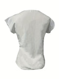 kkboxly  Elegant Solid V Neck Blouse, Short Sleeve Blouse For Spring & Summer, Women's Clothing