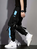 kkboxly kkboxly  Multi-pocket Ribbon Design, Men's Color Block Cargo, Trendy Comfy Jogger Pants