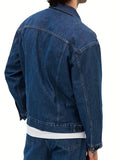 kkboxly  Classic Design Denim Jacket, Men's Casual Street Style Lapel Button Up Contrast Stitching Denim Jackets For Spring Fall