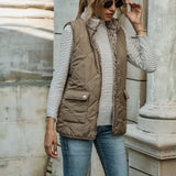 kkboxly  Solid Zip Up Vest, Casual Stand Collar Sleeveless Vest With Pockets, Women's Clothing