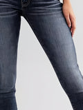 kkboxly  Blue Slim Fit Skinny Jeans, High Stretch Slant Pockets Double Button Whiskered Denim Pants, Women's Denim Jeans & Clothing