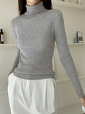 kkboxly  Women's Sweater Turtleneck Solid Ribbed Long Sleeve Slim Pullover Knit Tops
