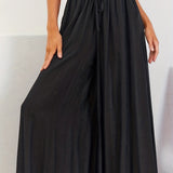 kkboxly  Boho Drawstring Wide Leg Pants, Casual Smocked Waist Elastic Palazzo Pants For Spring & Summer, Women's Clothing
