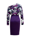 kkboxly Casual Bodycon Two-piece Set, Floral Print Slanted Shoulder Tops & Solid Ruched Bag Hip Skirts Outfits, Women's Clothing