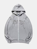 kkboxly  Letter Print Men's Hooded Sweatshirt Casual Long Sleeve Hoodies With Full Zip Up Gym Sports Hooded Jacket For Spring Fall