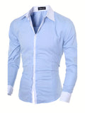 kkboxly  Men's Casual Button Up Contrast Color Long Sleeve Shirt, Men's Clothes For Spring Summer Autumn, Tops For Men