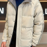 kkboxly  Classic Design Warm Hooded Jacket, Men's Casual Zip Up Cotton Padded Jacket For Fall Winter Outdoor