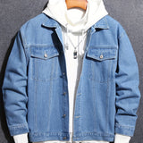 kkboxly  Chic Denim Jacket, Men's Casual Street Style Lapel Contrast Stitching Jacket Coat For Spring Fall