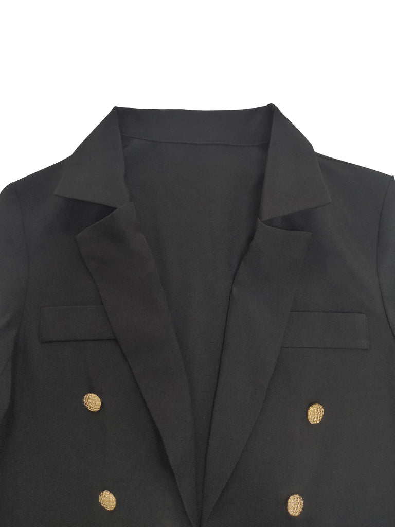 kkboxly  Double Breasted Lapel Blazer, Elegant Solid Long Sleeve Work Office Outerwear, Women's Clothing