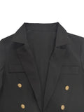 kkboxly  Double Breasted Lapel Blazer, Elegant Solid Long Sleeve Work Office Outerwear, Women's Clothing