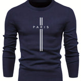 kkboxly  "Paris" Print Creative Knitted Sweater, Men's Casual Crew Neck Medium Stretch Sweater